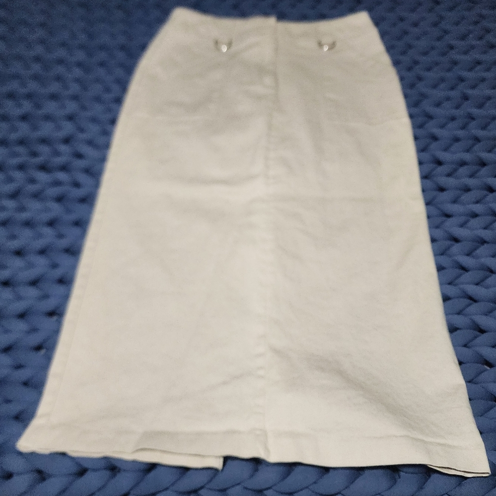 David Paul New York Khaki Pencil Skirt with Pockets Size 12 Made in USA